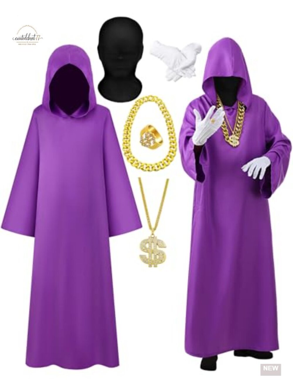 Hip Hop Wizard Robe Costume Set 6 Pc Cosplay Cape Mask Gloves Chain